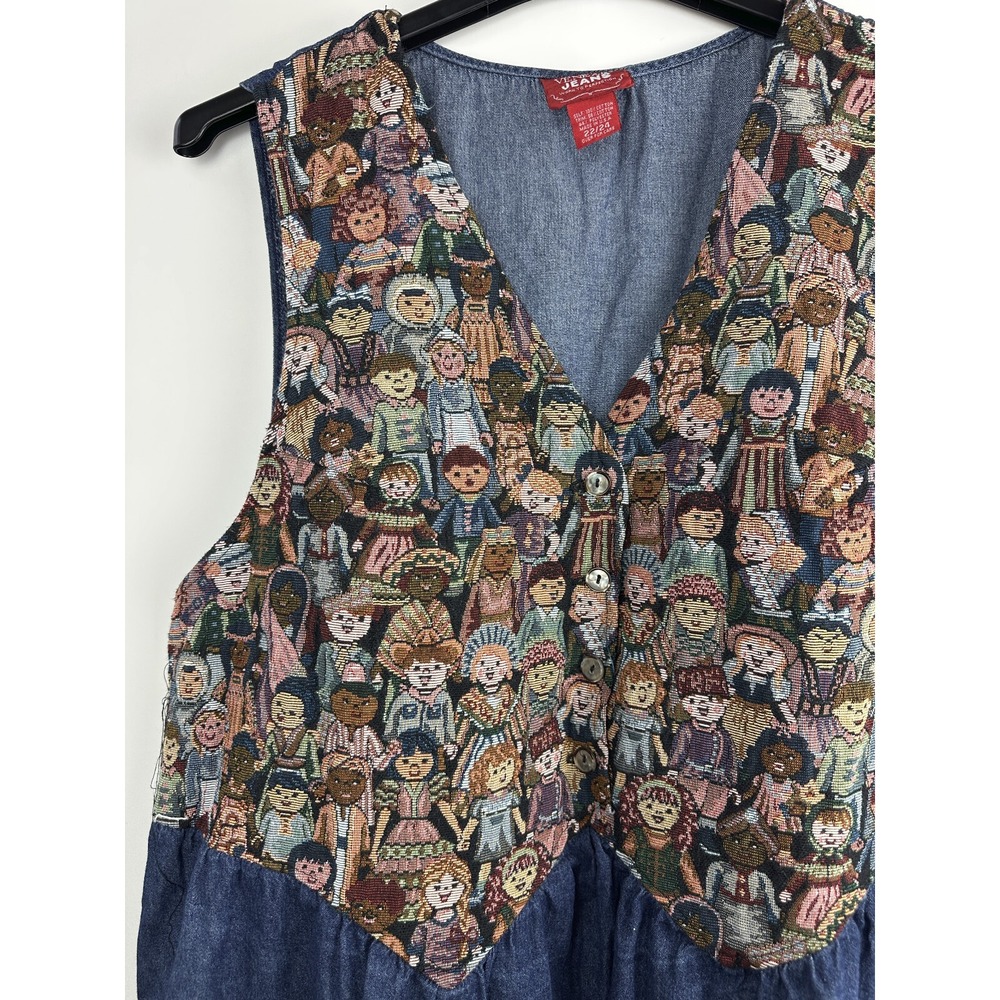 Vtg 90s Venezia Jeans Children Around The World Denim Maxi Dress Plus Size 22/24 - Picture 14 of 16